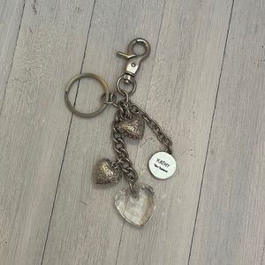 Silver and Clear Bead Heart Charm Cluster Keychain